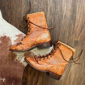 Larry Mahan Womens Tooled Leather Boots
